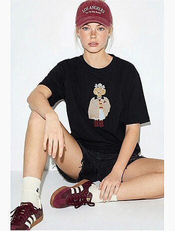 T-shirt bordada de gola redonda com corte descontraído lucci