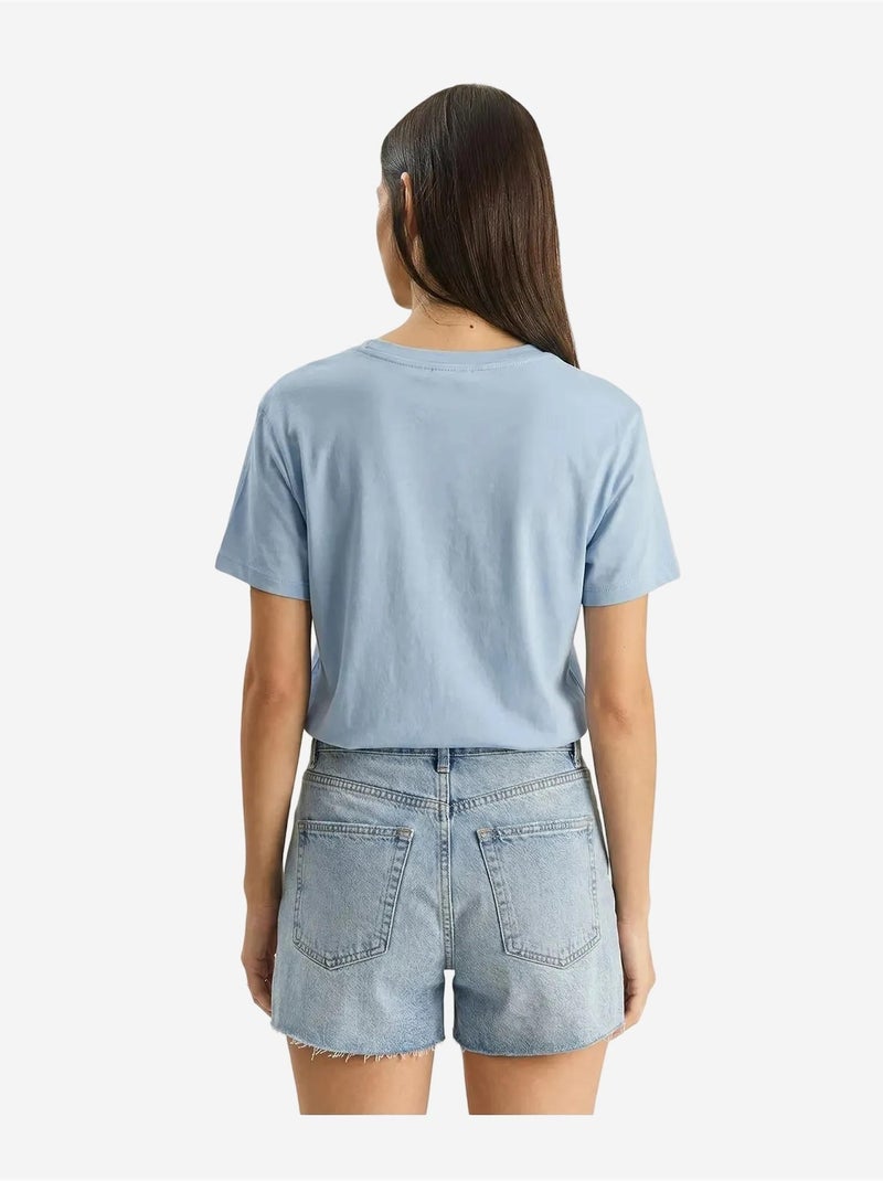 T-shirt bordada de gola redonda lucci Azul-céu - Kiabi