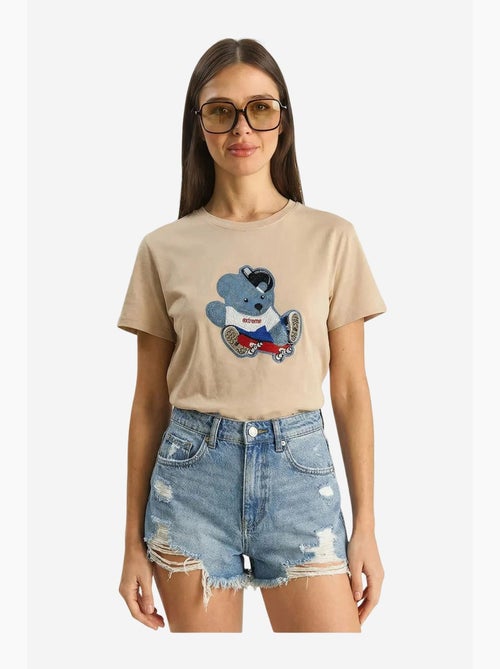 T-shirt bordada de gola redonda lucci - Kiabi