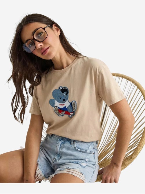 T-shirt bordada de gola redonda lucci - Kiabi