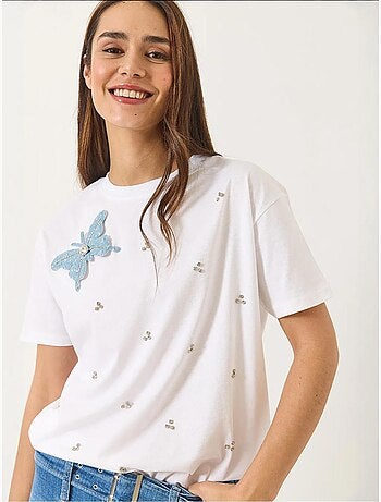 T-shirt bordada de gola redonda lucci