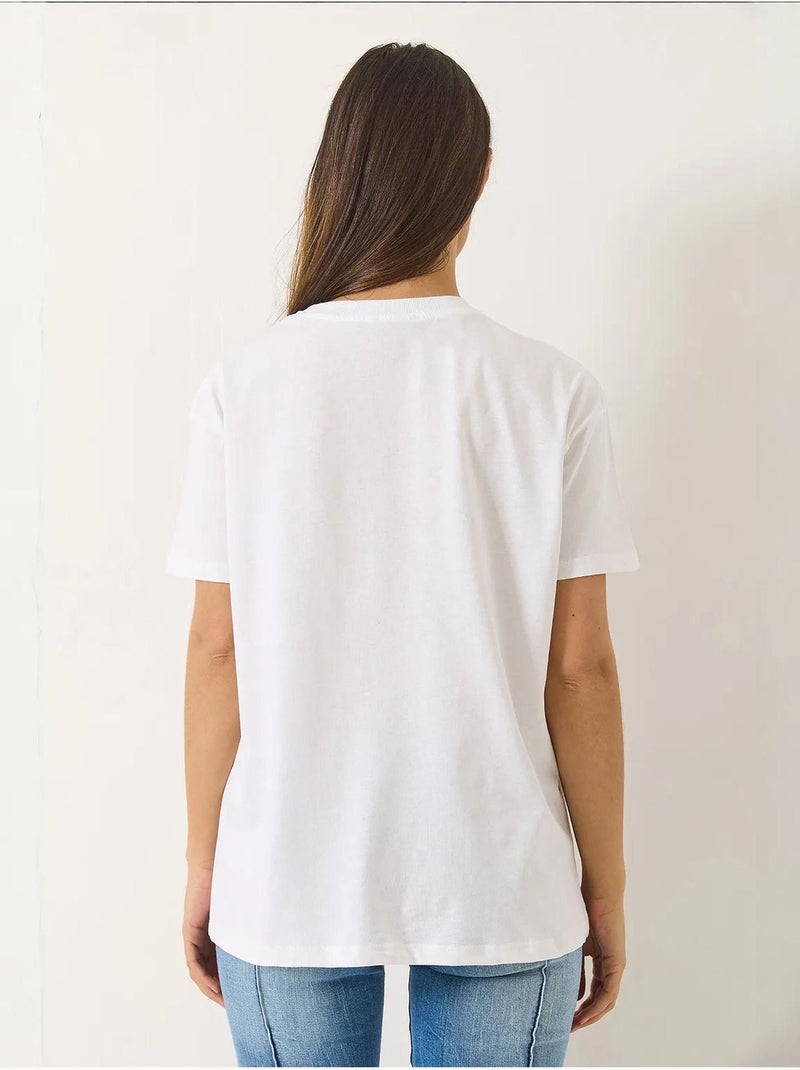 T-shirt bordada de gola redonda lucci Branco - Kiabi