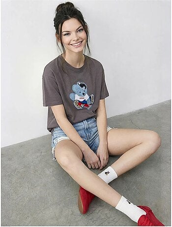 T-shirt bordada de gola redonda lucci