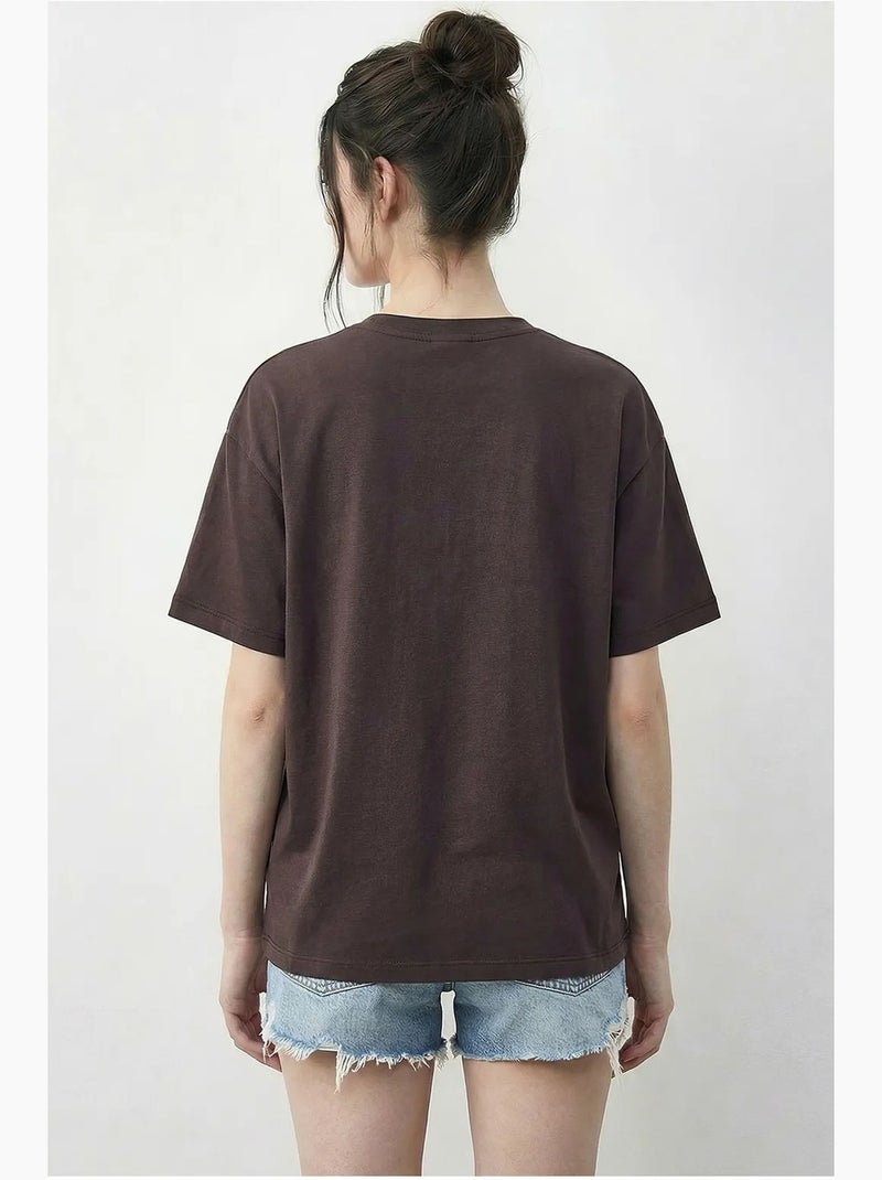 T-shirt bordada de gola redonda lucci Castanho-chocolate - Kiabi