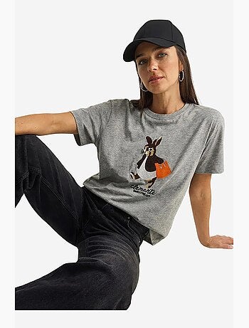T-shirt bordada de gola redonda lucci
