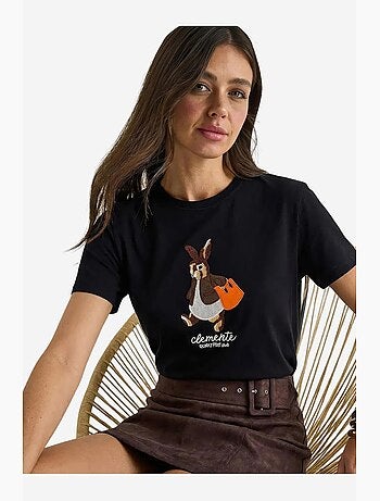 T-shirt bordada de gola redonda lucci