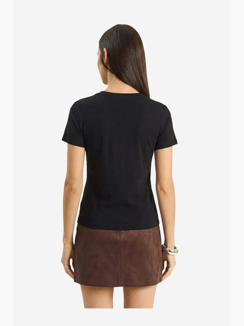 T-shirt bordada de gola redonda lucci Preto - Kiabi
