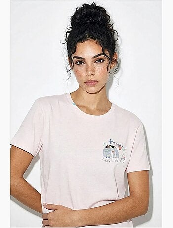 T-shirt bordada de gola redonda lucci