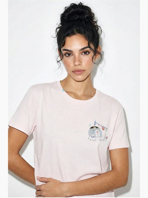 T-shirt bordada de gola redonda lucci - Kiabi