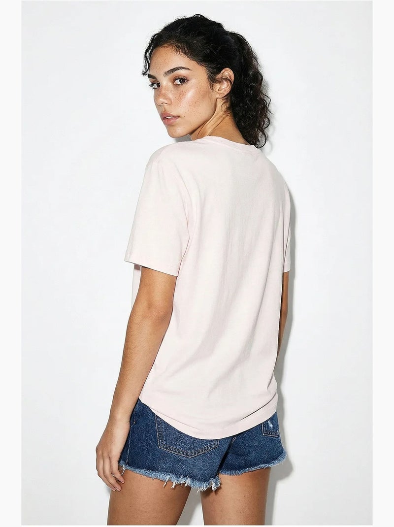 T-shirt bordada de gola redonda lucci Rosa-pálido - Kiabi