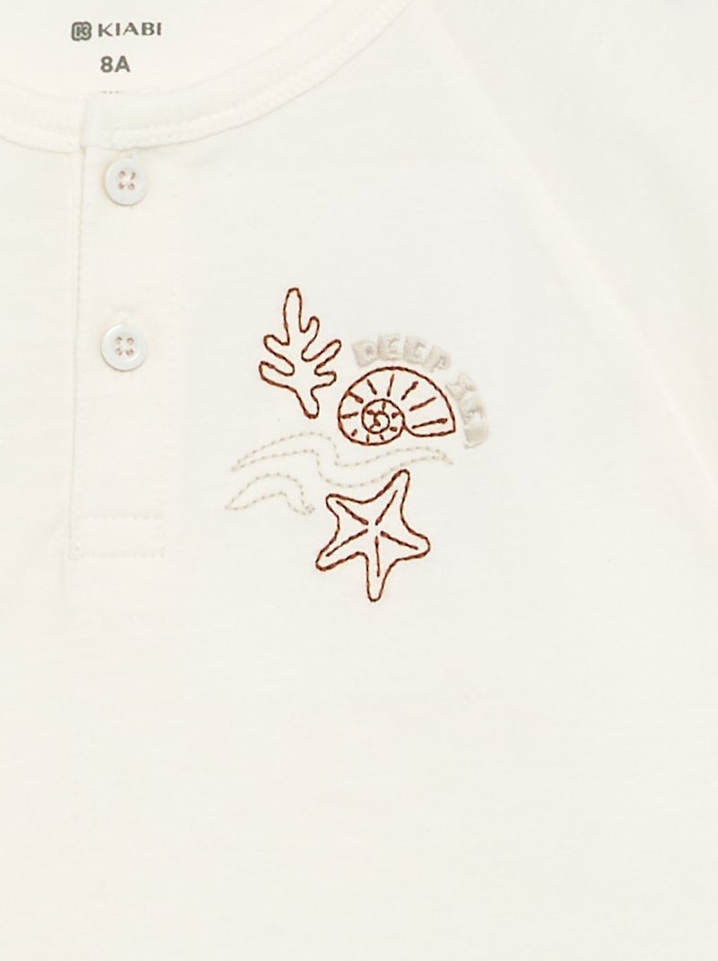T-shirt bordado de manga curta Branco - Kiabi