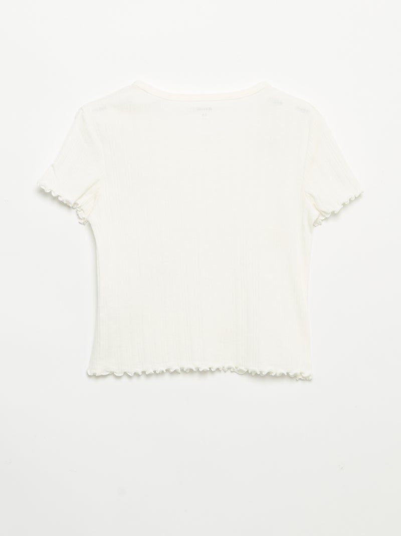 T-shirt bordado de manga curta Branco - Kiabi