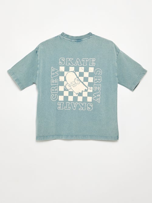 T-shirt bordado e estampado de manga curta - Kiabi