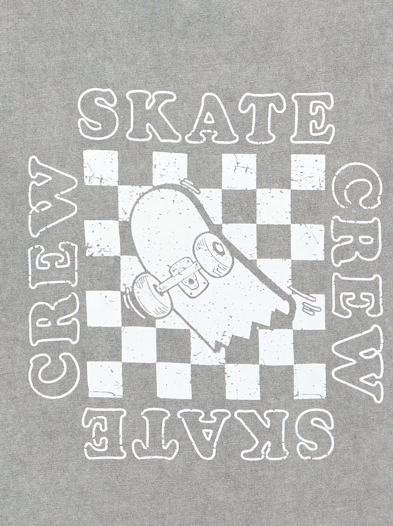 T-shirt bordado e estampado de manga curta Cinza - Kiabi