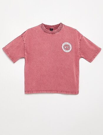 T-shirt bordado e estampado de manga curta