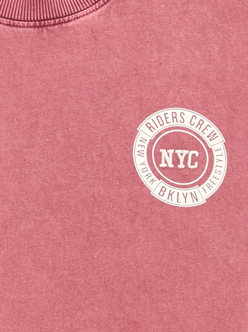 T-shirt bordado e estampado de manga curta Rosa - Kiabi