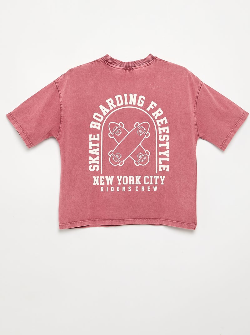 T-shirt bordado e estampado de manga curta Rosa - Kiabi