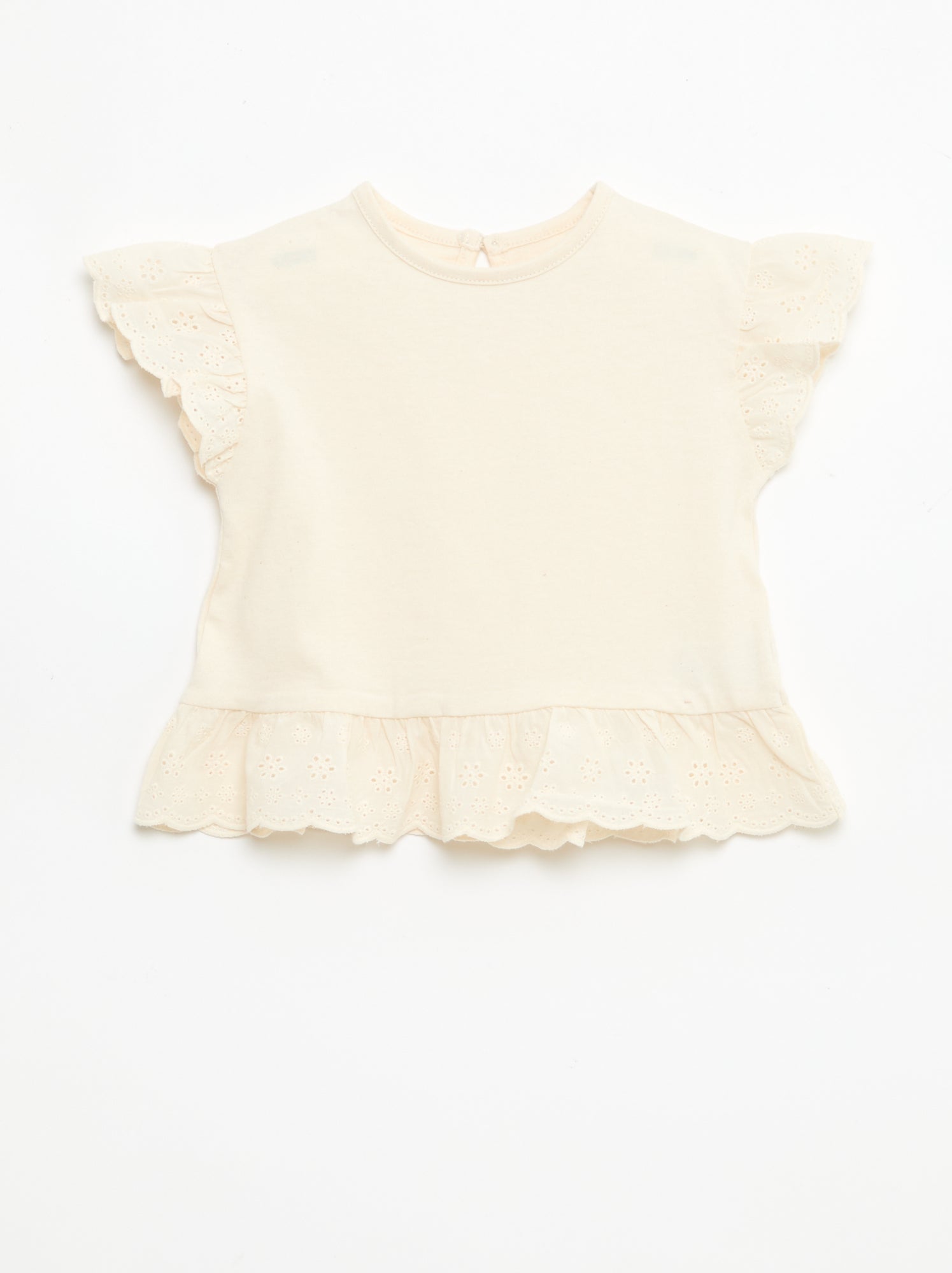 T-shirt bordado inglês em jersey de algodão liso