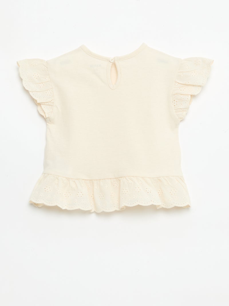 T-shirt bordado inglês em jersey de algodão liso Branco - Kiabi
