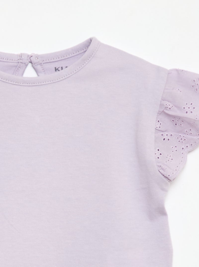 T-shirt bordado inglês em jersey de algodão liso Rosa - Kiabi