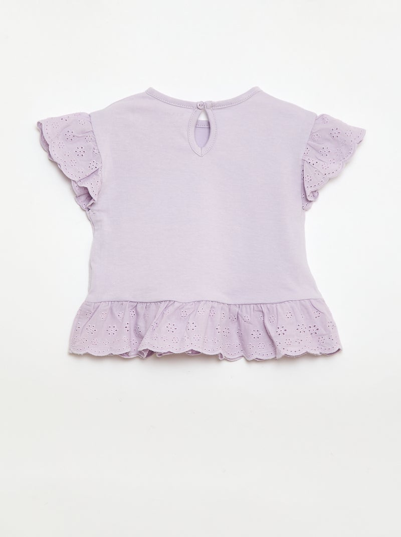 T-shirt bordado inglês em jersey de algodão liso Rosa - Kiabi