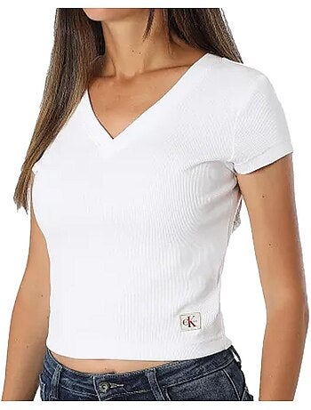 T-Shirt Branco Calvin Klein Jeans com Etiqueta Ri-cloud para Mulher