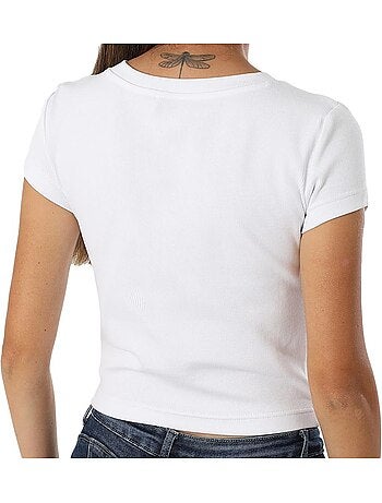 T-Shirt Branco Calvin Klein Jeans com Etiqueta Ri-cloud para Mulher
