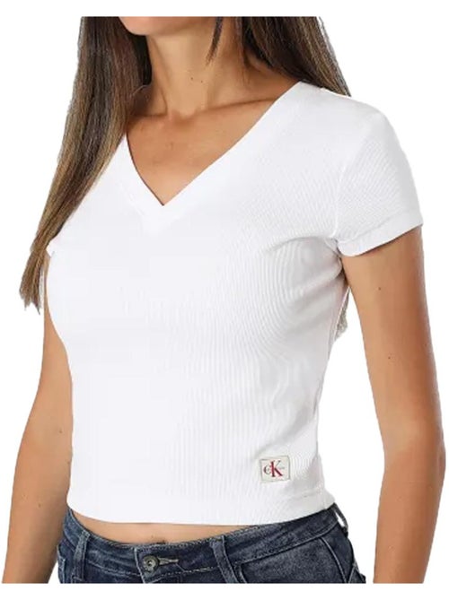 T-Shirt Branco Calvin Klein Jeans com Etiqueta Ri-cloud para Mulher - Kiabi T-Shirt Branco Calvin Klein Jeans com Etiqueta Ri-cloud para Mulher - Kiabi