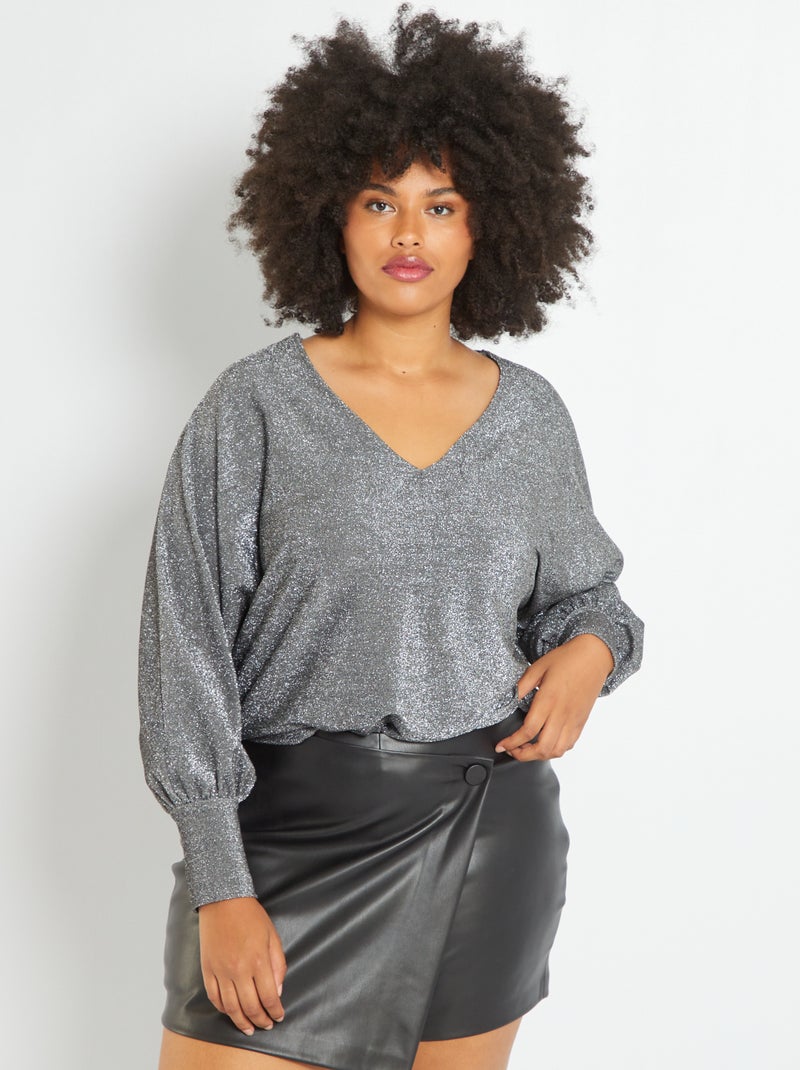 T-shirt brilhante com decote em bico CINZA - Kiabi