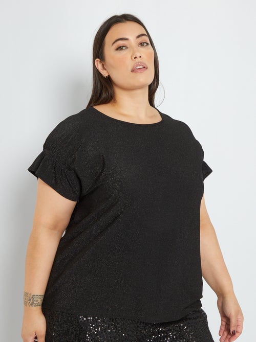 T-shirt brilhante com mangas com folhos - Kiabi