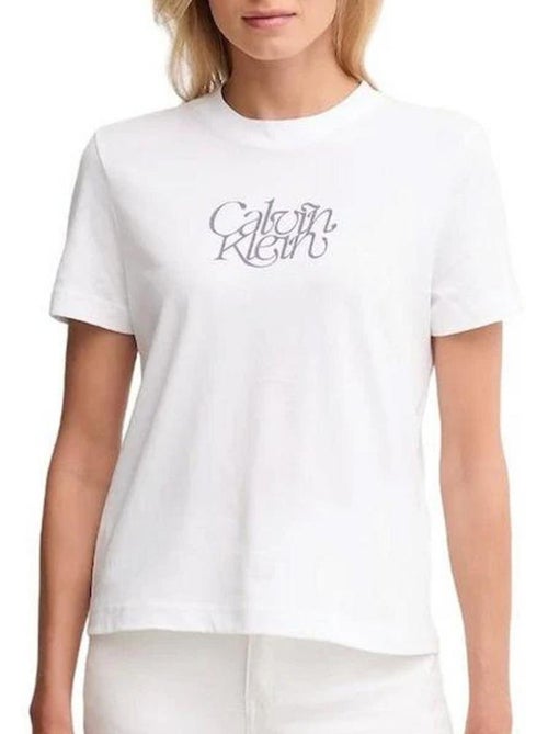 T-shirt calvin klein jeans branco de mulher com logótipo ajustado - Kiabi