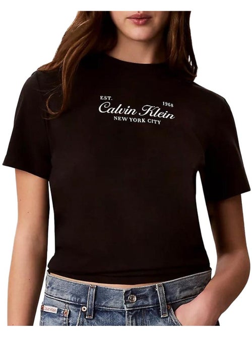 T-shirt calvin klein jeans classic script para mulher em preto - Kiabi