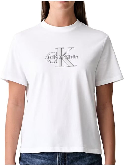 T-shirt calvin klein jeans clássica de mulher branca - Kiabi
