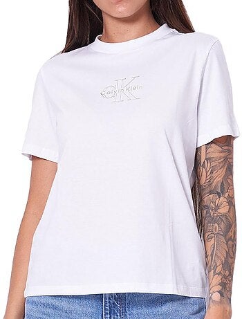 T-shirt Calvin Klein Jeans Clássica Foil Branca para Mulher