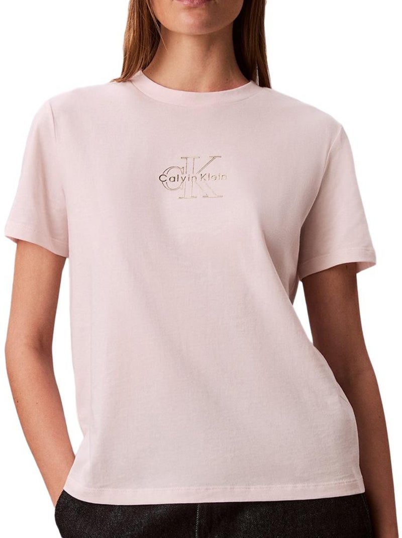 T-shirt Calvin Klein Jeans Clássica Rosa com Folha para Mulher Bordô - Kiabi