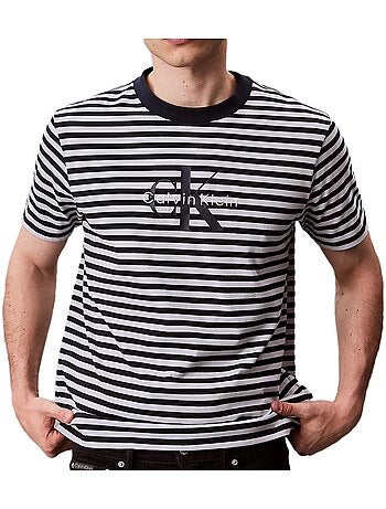 T-Shirt Calvin Klein Jeans de Homem com Riscas Castanhas/Cru