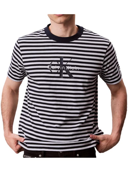 T-Shirt Calvin Klein Jeans de Homem com Riscas Azul/Cinzento - Kiabi