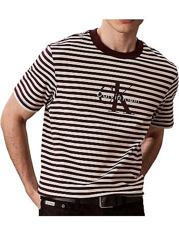 T-shirt calvin klein jeans de homem com riscas castanhas/cru