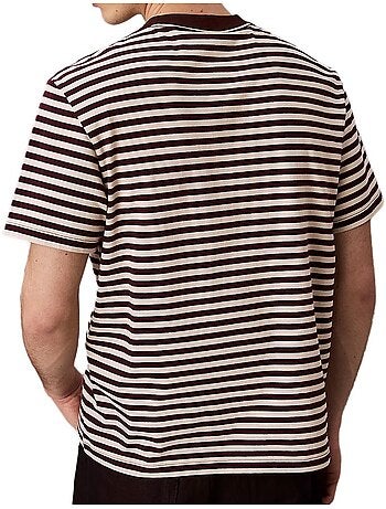 T-Shirt Calvin Klein Jeans de Homem com Riscas Castanhas/Cru
