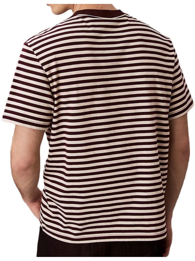 T-Shirt Calvin Klein Jeans de Homem com Riscas Castanhas/Cru Castanho-capuccino - Kiabi