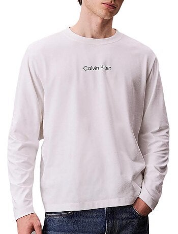 T-Shirt Calvin Klein Jeans de Manga Comprida Branco para Homem