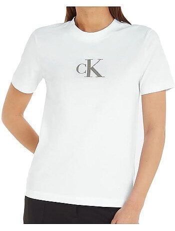T-shirt Calvin Klein Jeans de Mulher com Lantejoulas Branco