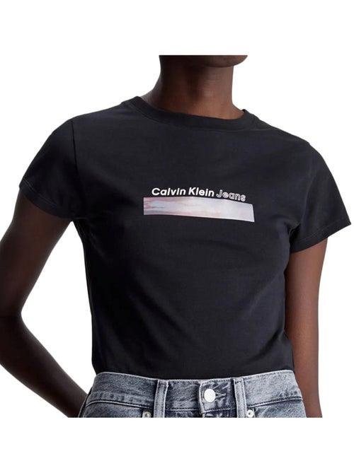T-shirt Calvin Klein Jeans Difused Box Fitted Preto para Mulher - Kiabi