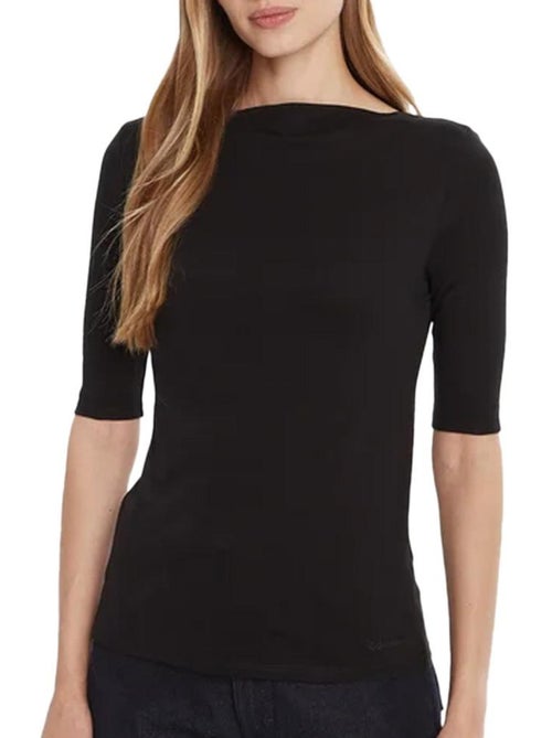 T-Shirt Calvin Klein Jeans Half Supima Barco Preto para Mulher - Kiabi T-Shirt Calvin Klein Jeans Half Supima Barco Preto para Mulher - Kiabi