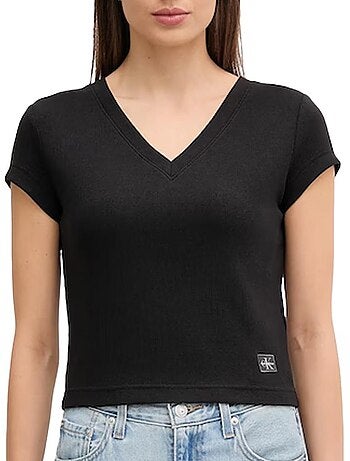 T-Shirt Calvin Klein Jeans Label Ri-cloud Preto para Mulher