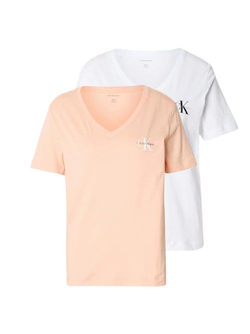 T-Shirt Calvin Klein Jeans Laranja e Branco para Mulher LV047C906G - Kiabi