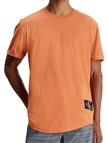 T-shirt Calvin Klein Jeans Laranja para Homem com Badge e Manga Dobrada