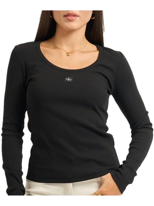 T-Shirt Calvin Klein Jeans Manga Comprida Preta para Mulher - Kiabi
