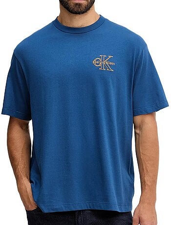 T-shirt calvin klein jeans monolog azul para homem