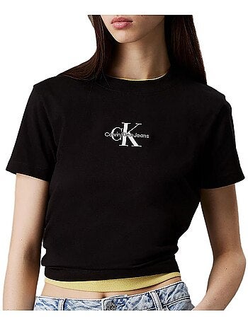 T-shirt Calvin Klein Jeans Monologo Baby para Mulher Preto